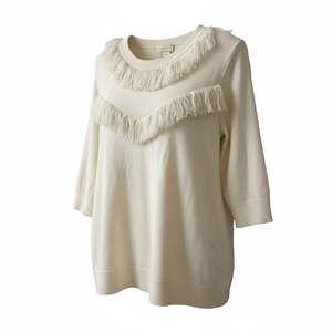 Kate Spade Broome Street Cream Fringe Wool Blend Pullover Sweater Size Medium